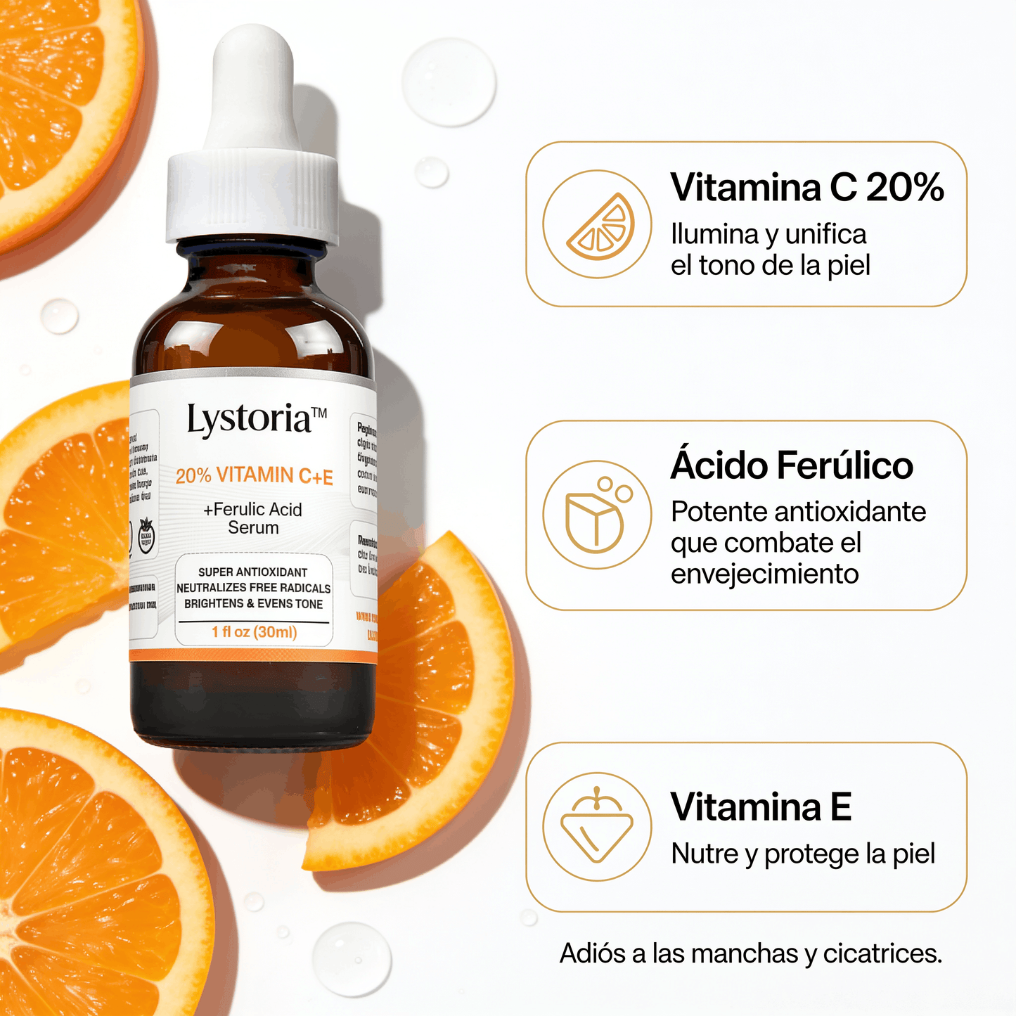 Lystoria™ Sérum de Vitamina C, E y Ácido Ferúlico